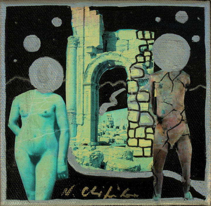 Collages getiteld "La nuit des temps 1" door Atelier N N . Art Store By Nat, Origineel Kunstwerk, Collages