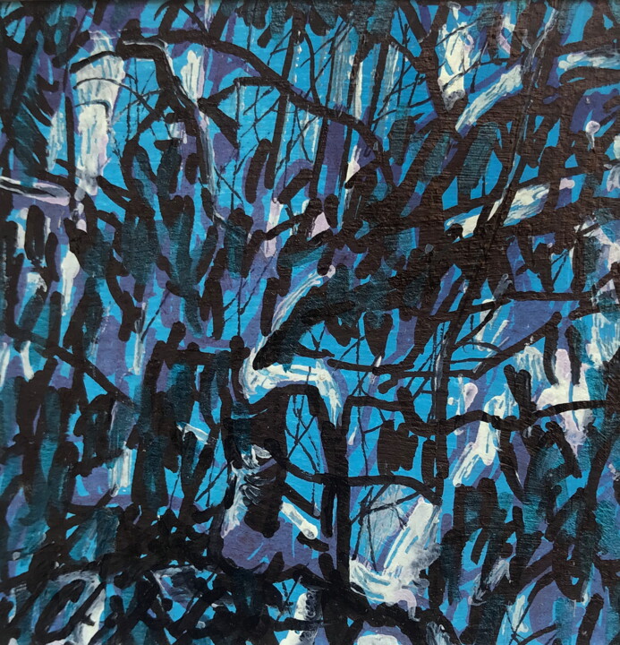 Painting titled "Branches 1, 9x9cm" by Atelier N N . Art Store By Nat, Original Artwork, Acrylic