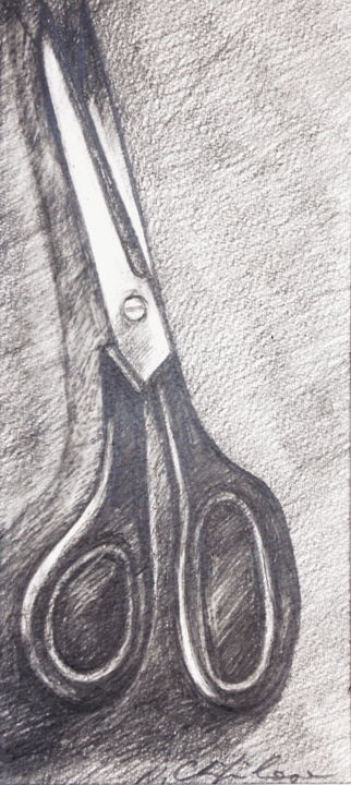 Rysunek zatytułowany „Scissors 1, 32x16cm” autorstwa Atelier N N . Art Store By Nat, Oryginalna praca, Grafit