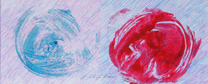 Desenho intitulada "Blue Red Petals 2.…" por Atelier N N . Art Store By Nat, Obras de arte originais, Acrílico