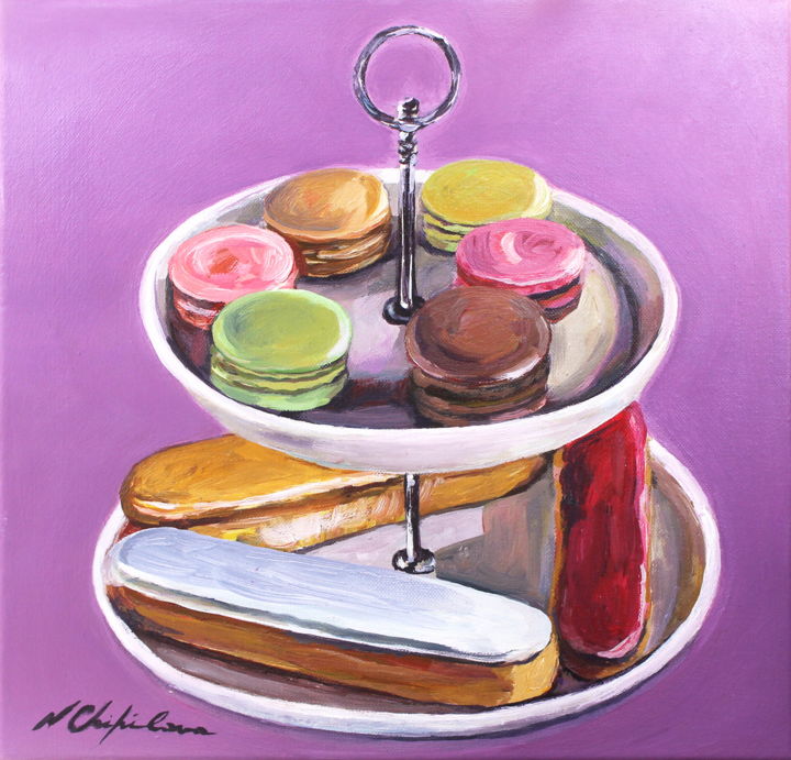 Pittura intitolato "Macarons et Eclairs" da Atelier N N . Art Store By Nat, Opera d'arte originale, Acrilico