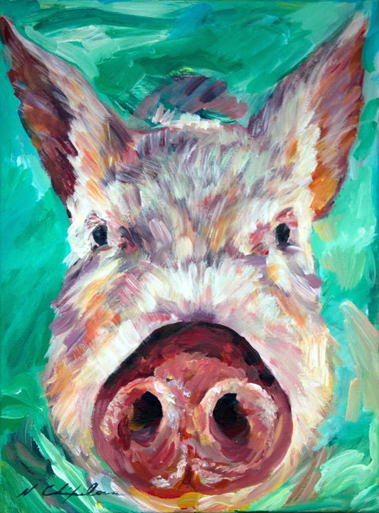 Painting titled "Bahamas Pig" by Atelier N N . Art Store By Nat, Original Artwork, Acrylic