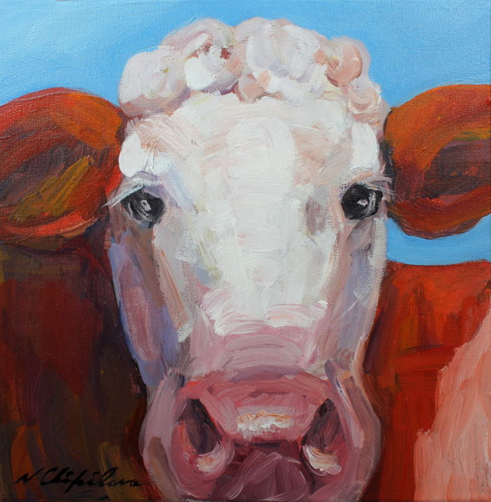 Peinture intitulée "Tête de vache rouss…" par Atelier N N . Art Store By Nat, Œuvre d'art originale, Acrylique Monté sur Châ…