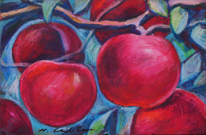 Peinture intitulée "Branches de pommes…" par Atelier N N . Art Store By Nat, Œuvre d'art originale, Acrylique