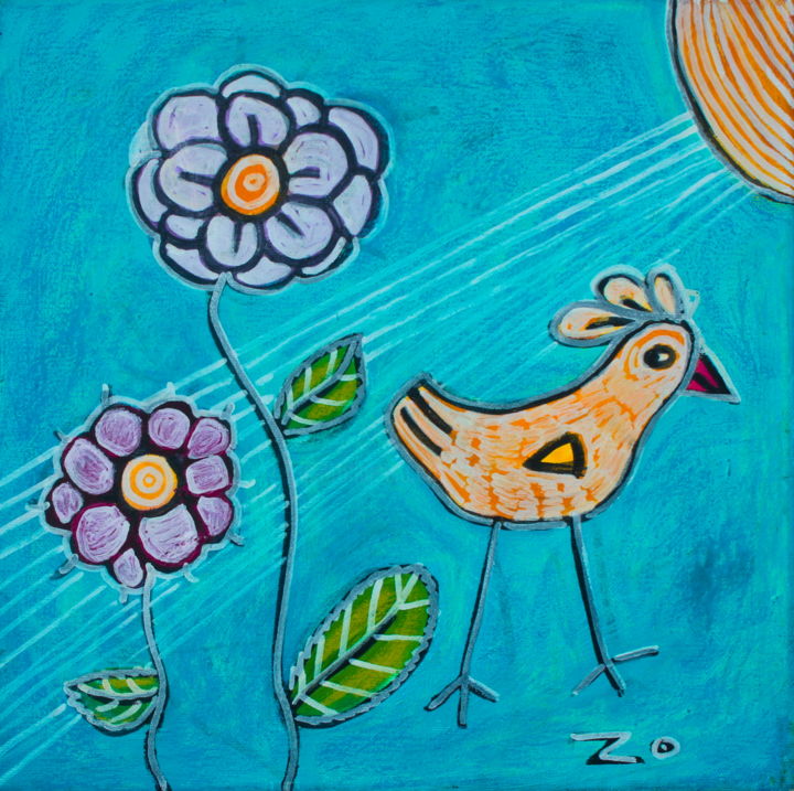 Peinture intitulée "Yellow Bird 1" par Atelier N N . Art Store By Nat, Œuvre d'art originale, Acrylique