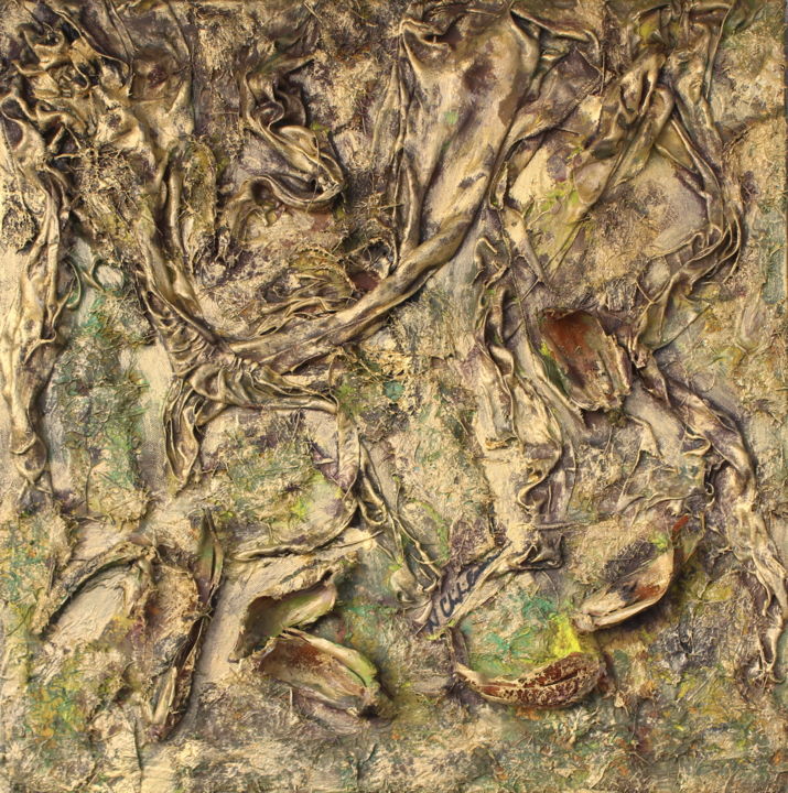 Peinture intitulée "Golden Tree, roots…" par Atelier N N . Art Store By Nat, Œuvre d'art originale, Acrylique