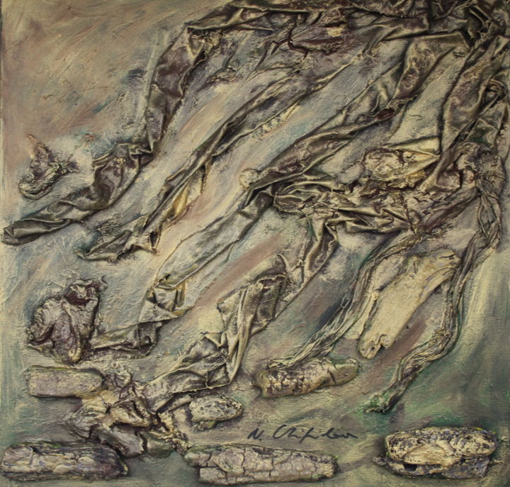 Peinture intitulée "Golden Tree, roots…" par Nath Chipilova (Atelier NN art store), Œuvre d'art originale, Collages