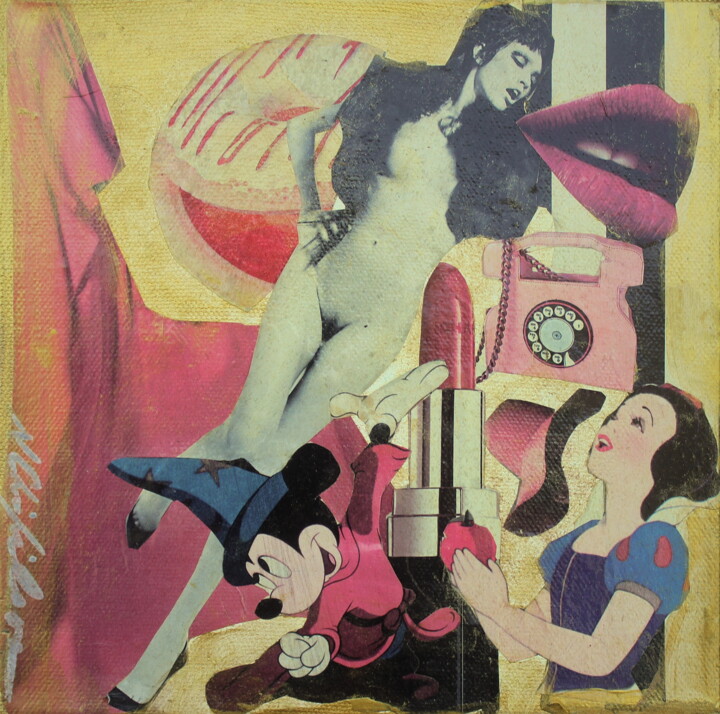 Collages titled "Blanche Neige" by Nathalia Chipilova, Original Artwork, Acrylic Mounted on Wood Stretcher frame