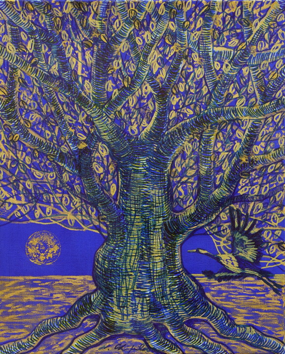 Painting titled "The Stork Tree" by Nathalia Chipilova, Original Artwork, Acrylic