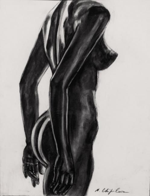 Ζωγραφική με τίτλο "Black nude" από Nathalia Chipilova, Αυθεντικά έργα τέχνης, Κάρβουνο
