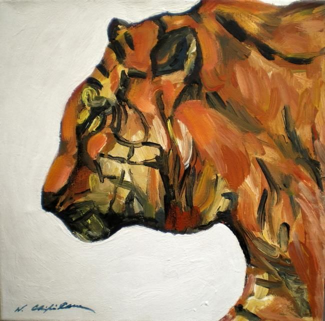 Painting titled "Tête de tigre de pr…" by Atelier N N . Art Store By Nat, Original Artwork, Oil