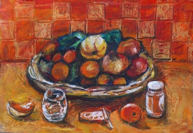 Peinture intitulée "Corbeille de fruits" par Atelier N N . Art Store By Nat, Œuvre d'art originale, Acrylique