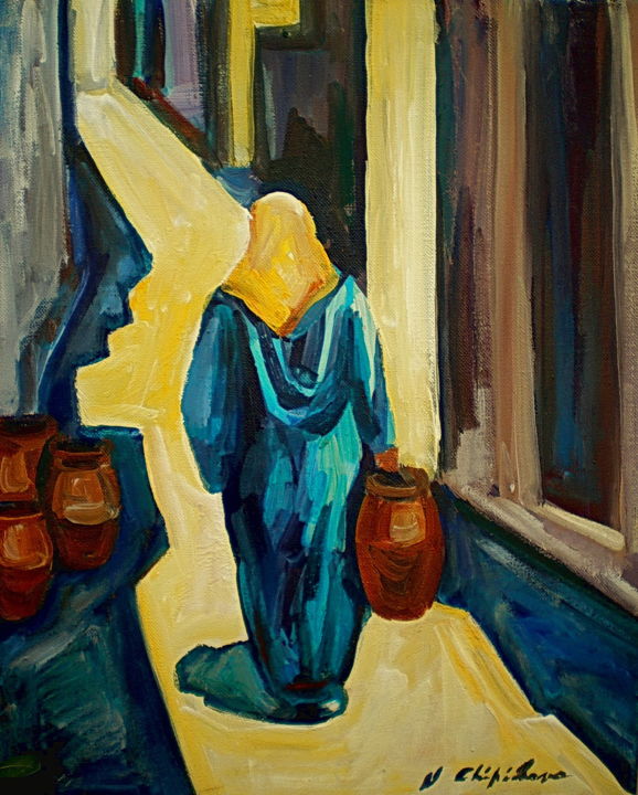 Peinture intitulée "Femme avec une cruc…" par Atelier N N . Art Store By Nat, Œuvre d'art originale, Acrylique