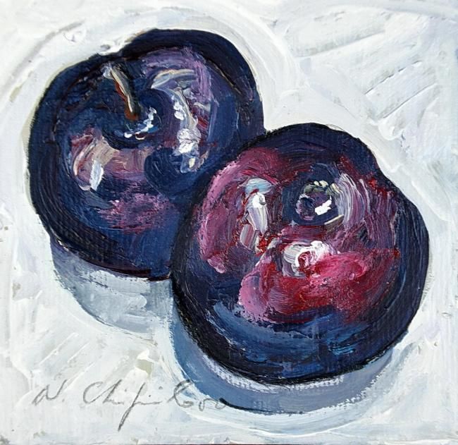 Painting titled "Deux prunes" by Atelier N N . Art Store By Nat, Original Artwork, Acrylic