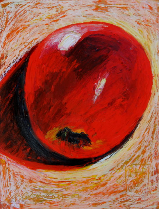 Ζωγραφική με τίτλο "Pomme rouge 2" από Atelier N N . Art Store By Nat, Αυθεντικά έργα τέχνης, Ακρυλικό