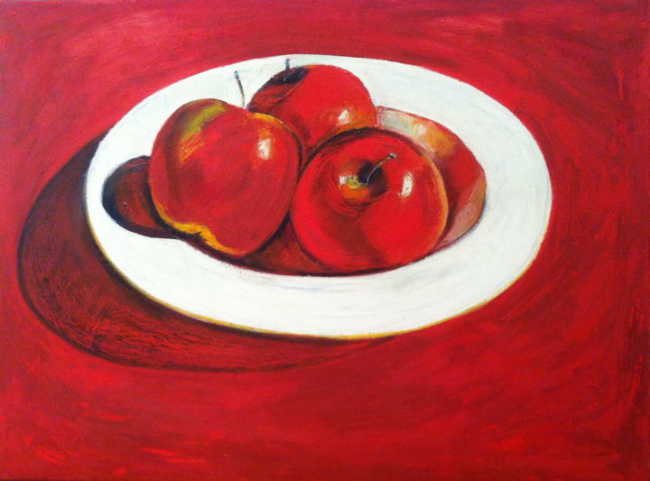 Peinture intitulée "Trois pommes" par Atelier N N . Art Store By Nat, Œuvre d'art originale, Acrylique