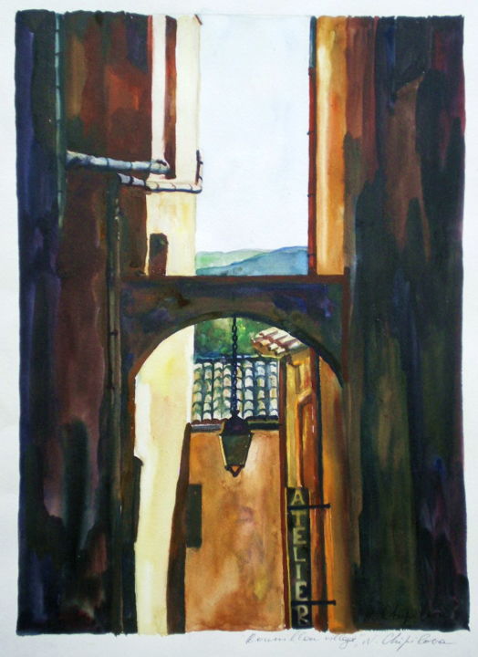 Malarstwo zatytułowany „Roussillon, village” autorstwa Atelier N N . Art Store By Nat, Oryginalna praca, Akwarela