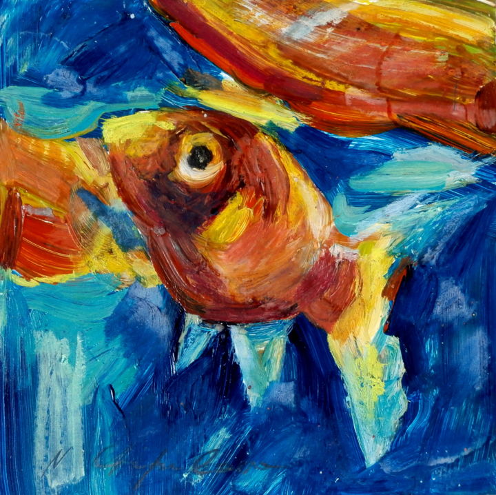 Painting titled "Poisson rouge 1" by Atelier N N . Art Store By Nat, Original Artwork, Acrylic