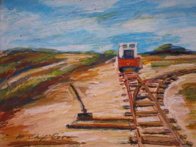 Schilderij getiteld "Rail road" door Atelier N N . Art Store By Nat, Origineel Kunstwerk, Acryl