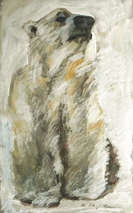 Картина под названием "Ourson blanc" - Atelier N N . Art Store By Nat, Подлинное произведение искусства, Акрил
