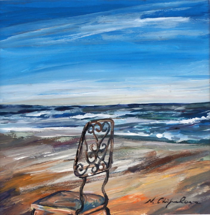 Painting titled "Chaise sur la plage" by Atelier N N . Art Store By Nat, Original Artwork, Acrylic