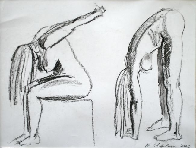 Drawing titled "Etude de nu: mouvem…" by Atelier N N . Art Store By Nat, Original Artwork, Charcoal