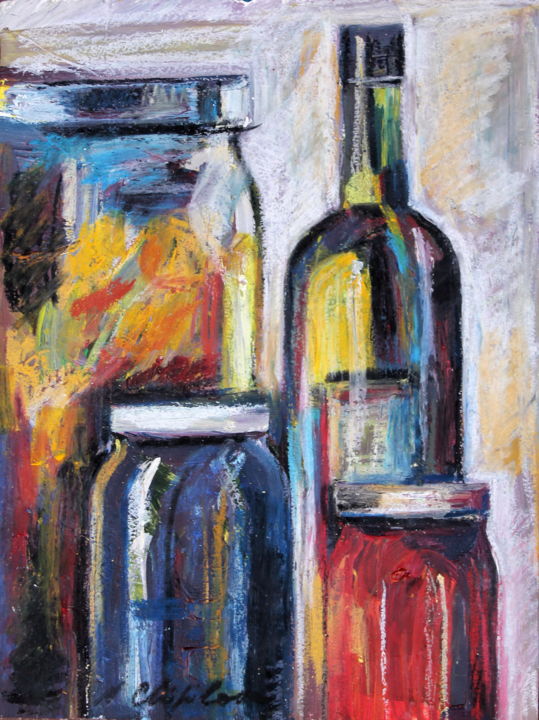 Schilderij getiteld "Pots et Bouteille" door Atelier N N . Art Store By Nat, Origineel Kunstwerk, Acryl