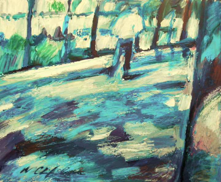 Painting titled "Blue park 2 #artist…" by Atelier N N . Art Store By Nat, Original Artwork, Acrylic
