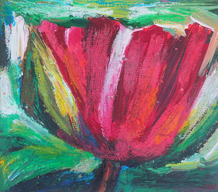 Pittura intitolato "Lotus rouge" da Atelier N N . Art Store By Nat, Opera d'arte originale, Acrilico
