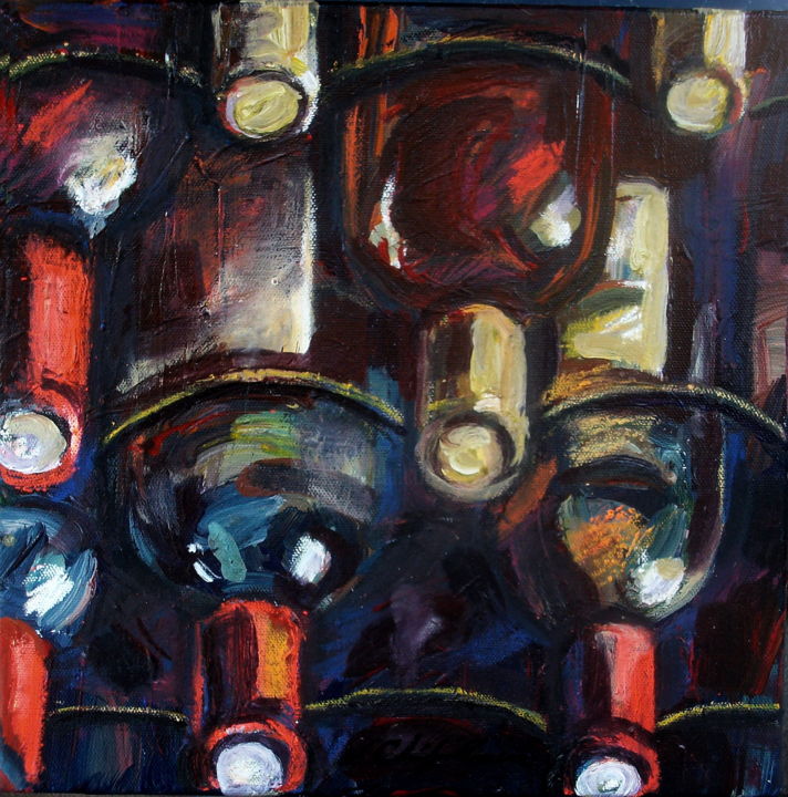 Pintura intitulada "Wine bottles" por Atelier N N . Art Store By Nat, Obras de arte originais, Acrílico