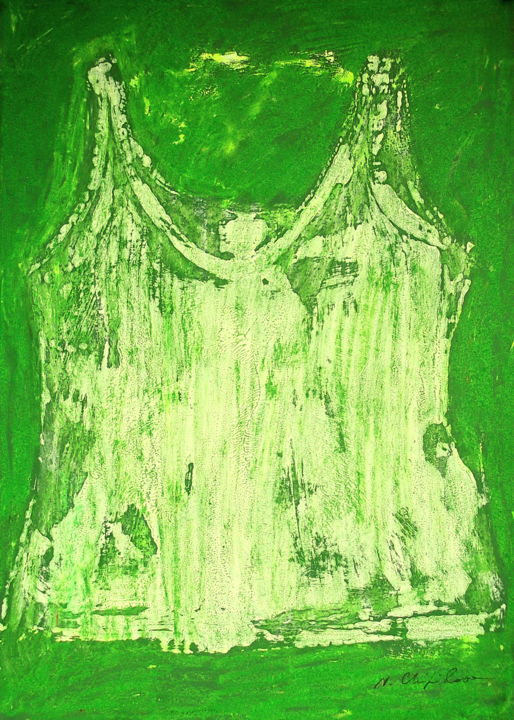 Painting titled "Green White undersh…" by Atelier N N . Art Store By Nat, Original Artwork, Acrylic