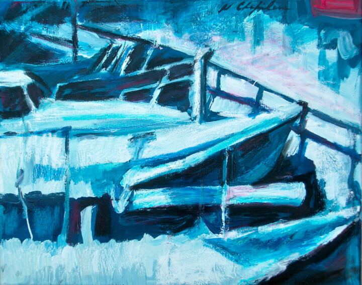 Malerei mit dem Titel "Port bleu Saint-Rap…" von Atelier N N . Art Store By Nat, Original-Kunstwerk, Acryl Auf Keilrahmen au…
