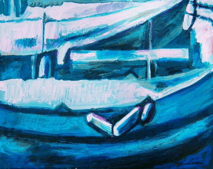 Schilderij getiteld "Port bleu de Saint-…" door Atelier N N . Art Store By Nat, Origineel Kunstwerk, Acryl Gemonteerd op Fra…