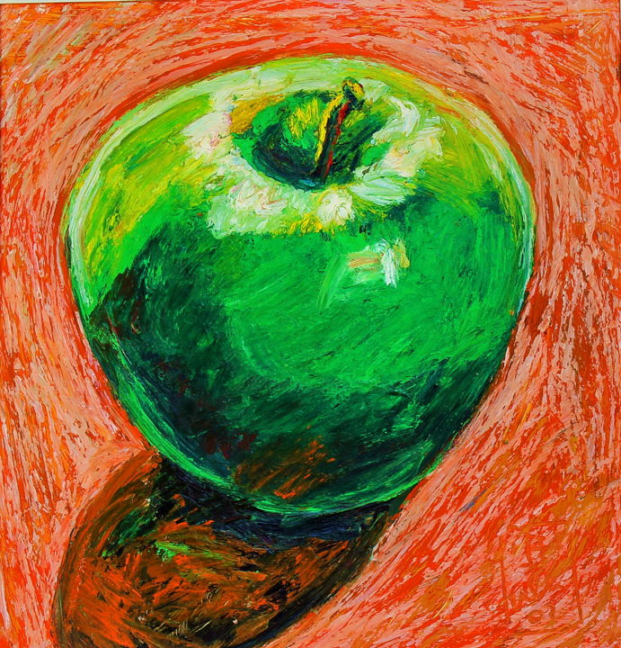 Painting titled "Pomme verte" by Atelier N N . Art Store By Nat, Original Artwork, Oil