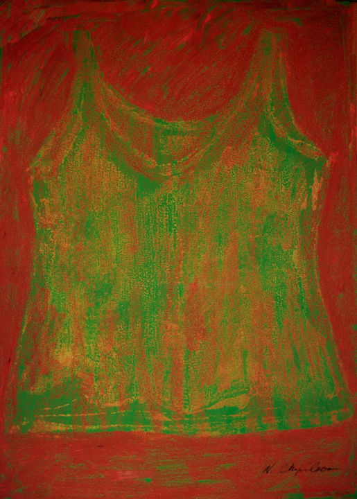 「Green Red undershir…」というタイトルの絵画 Atelier N N . Art Store By Natによって, オリジナルのアートワーク, アクリル
