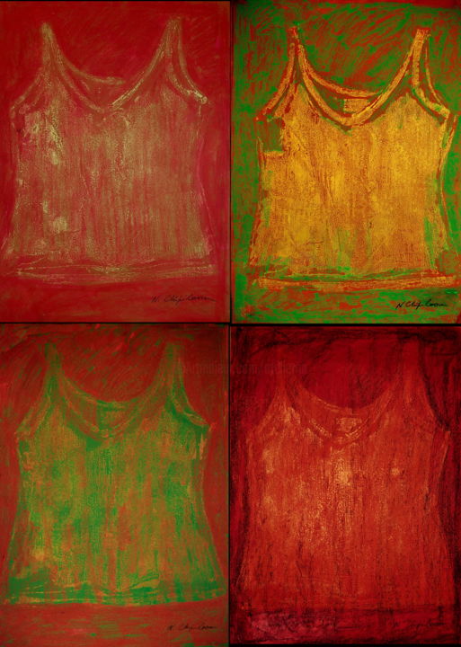 Painting titled "Green undershirts x…" by Atelier N N . Art Store By Nat, Original Artwork, Acrylic