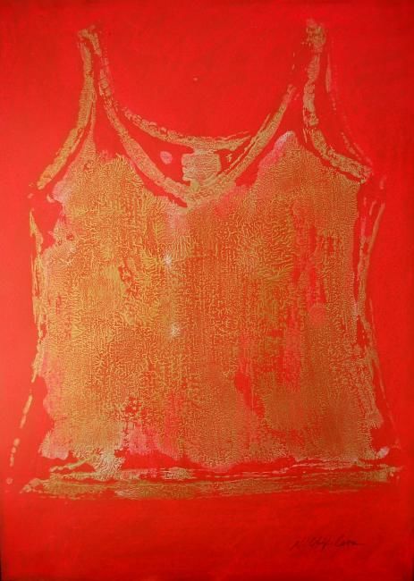 Painting titled "Red gold undershirt…" by Atelier N N . Art Store By Nat, Original Artwork, Acrylic