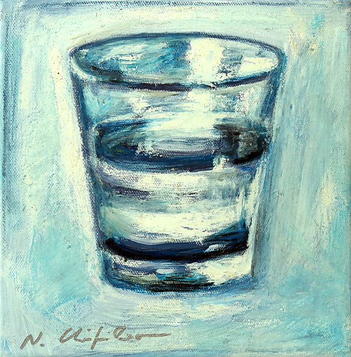 Painting titled "Verre d'eau 70" by Atelier N N . Art Store By Nat, Original Artwork, Oil