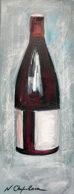 Painting titled "Bouteille de vin ro…" by Atelier N N . Art Store By Nat, Original Artwork, Oil