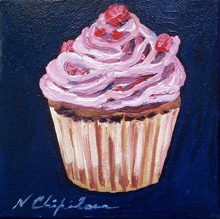 Ζωγραφική με τίτλο "Pink Cupcake" από Atelier N N . Art Store By Nat, Αυθεντικά έργα τέχνης, Ακρυλικό Τοποθετήθηκε στο Ξύλιν…