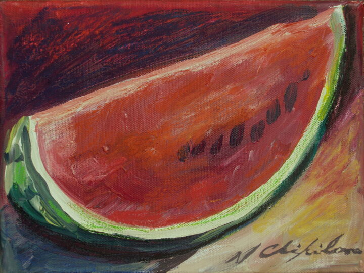 Peinture intitulée "Tranche de pastèque" par Nathalia Chipilova, Œuvre d'art originale, Acrylique
