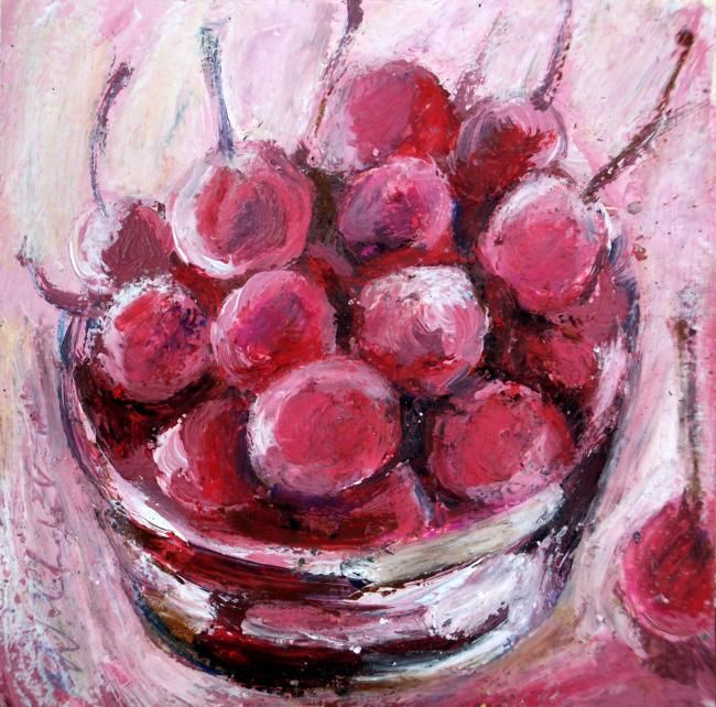 Painting titled "Cerises au sucre" by Atelier N N . Art Store By Nat, Original Artwork, Acrylic