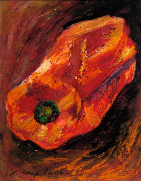 Peinture intitulée "Poivron rouge 2" par Atelier N N . Art Store By Nat, Œuvre d'art originale, Gouache