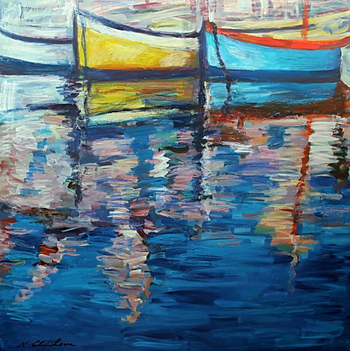 Painting titled "Pointus au port" by Atelier N N . Art Store By Nat, Original Artwork, Acrylic