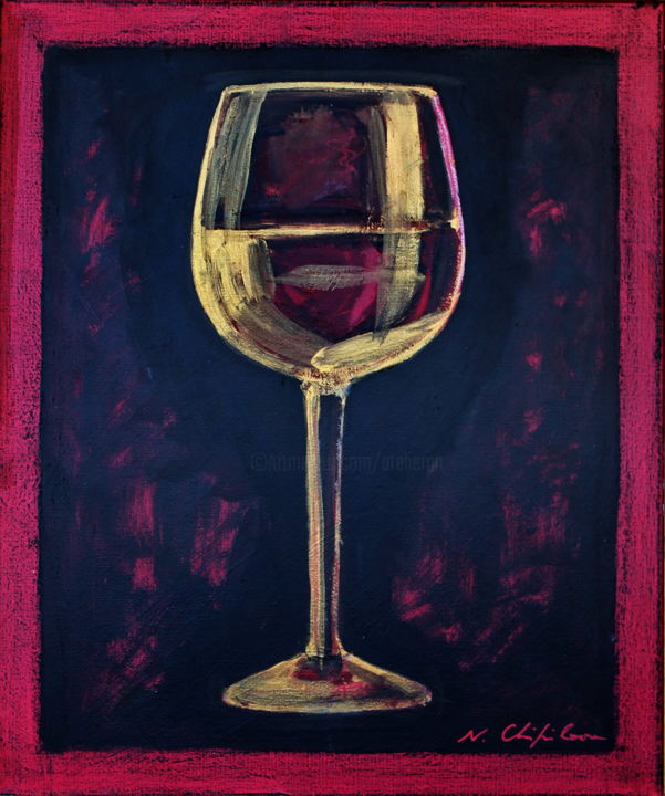 Peinture intitulée "Verre de vin blanc" par Atelier N N . Art Store By Nat, Œuvre d'art originale, Acrylique