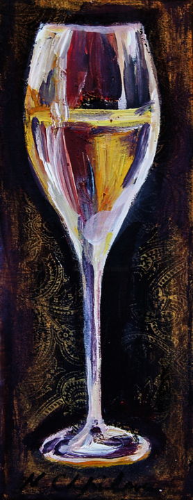 Painting titled "Verre de vin blanc 2" by Atelier N N . Art Store By Nat, Original Artwork, Acrylic