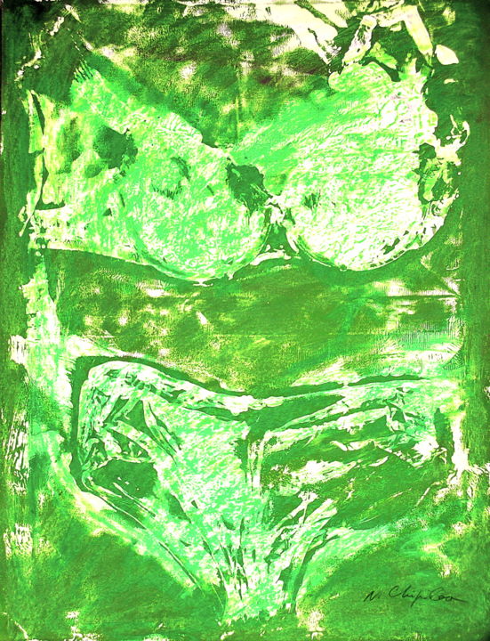 Schilderij getiteld "Green grass underwe…" door Atelier N N . Art Store By Nat, Origineel Kunstwerk, Acryl