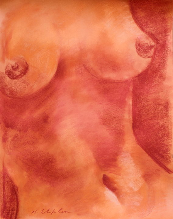 Dessin intitulée "Etude de nu Rouge" par Atelier N N . Art Store By Nat, Œuvre d'art originale, Pastel
