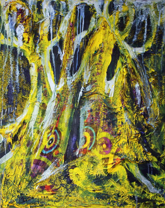Pittura intitolato "Yellow tree" da Atelier N N . Art Store By Nat, Opera d'arte originale, Acrilico