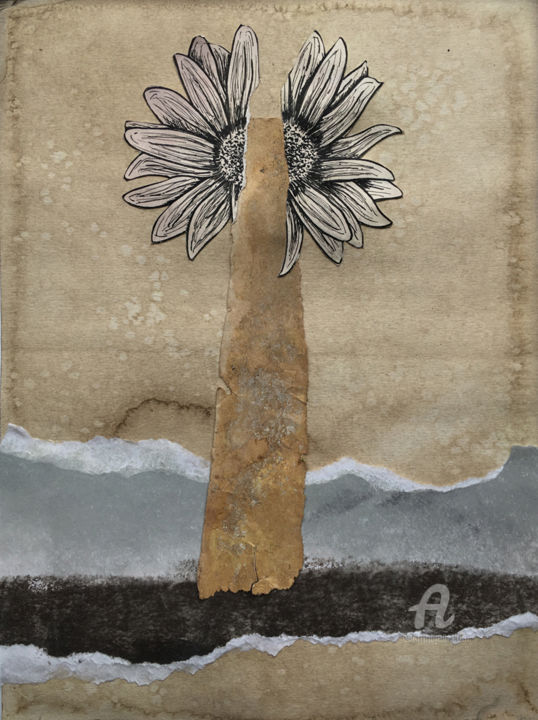 Collages intitulée "Totem flower" par Atelier Taori, Œuvre d'art originale, Collages